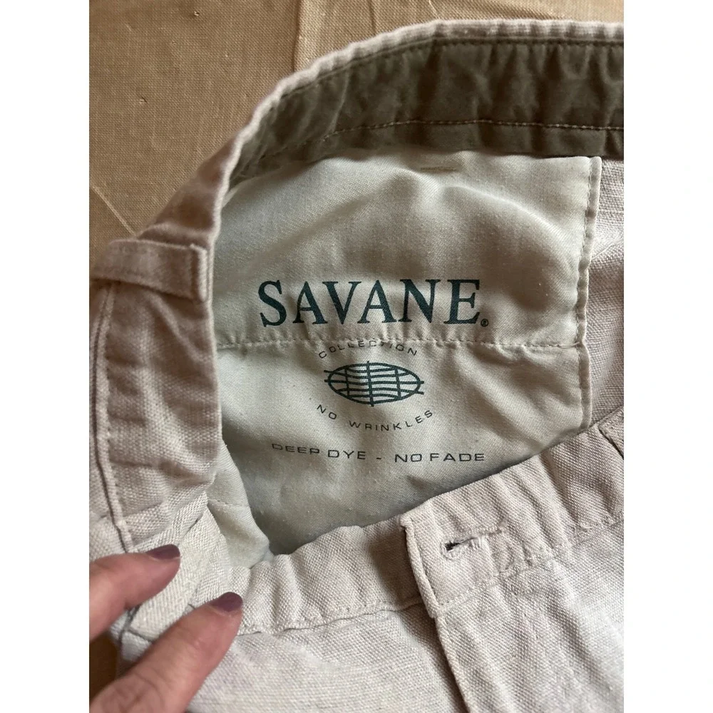 SAVANE Collection Mens Pleated Deep Dye No Fade No Wrinkles Pants Khaki 34x32
